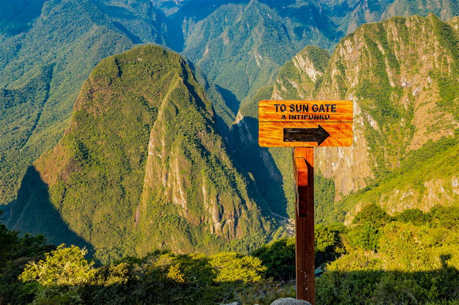 The sun gate sign. Machu Picchu, Cusco, Peru