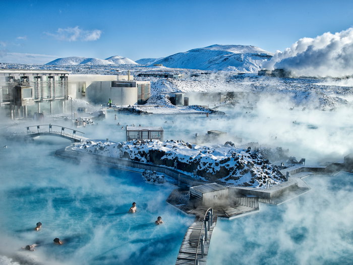 People bathing in the Blue lagoon, Grindavik, Iceland