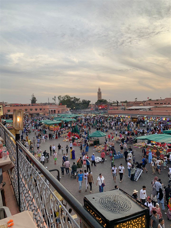 The main square in Marrakech full of people