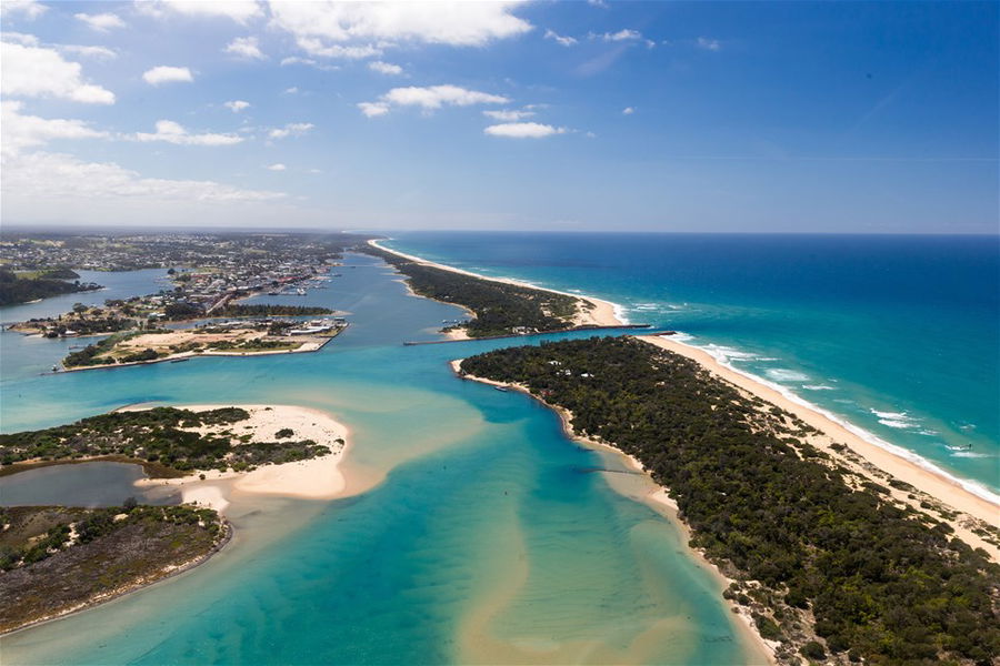 Aerials of Lakes Entrance, East Gippsland, Victoria