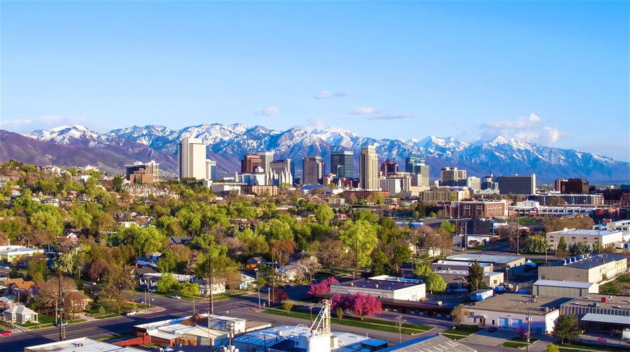 An aerial view of Salt Lake City in Utah, USA