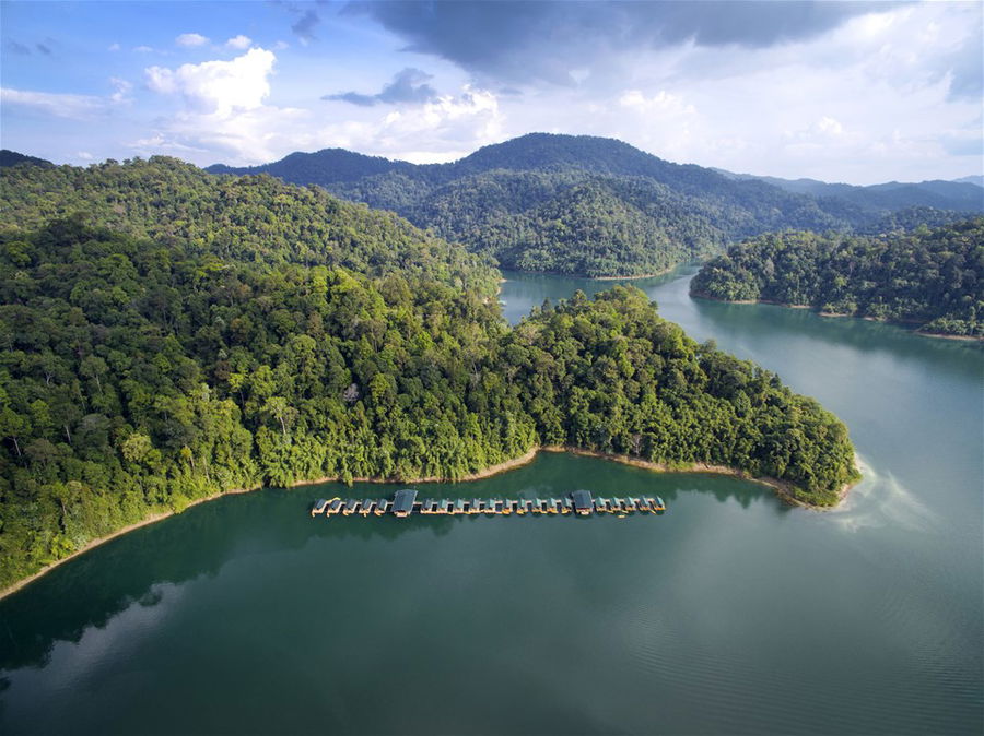 An aerial view of Elephant Hills tented camp in Thailand