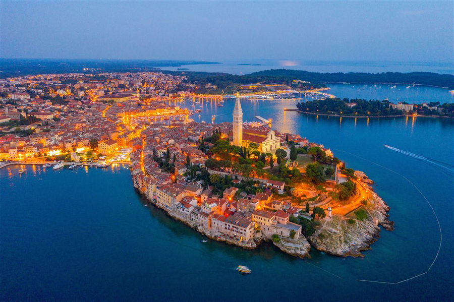 Sunset aerial view of Croatian town Rovinj