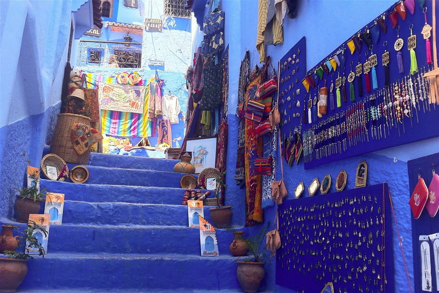 Tiled steps in the city of Casablanca in Morocco