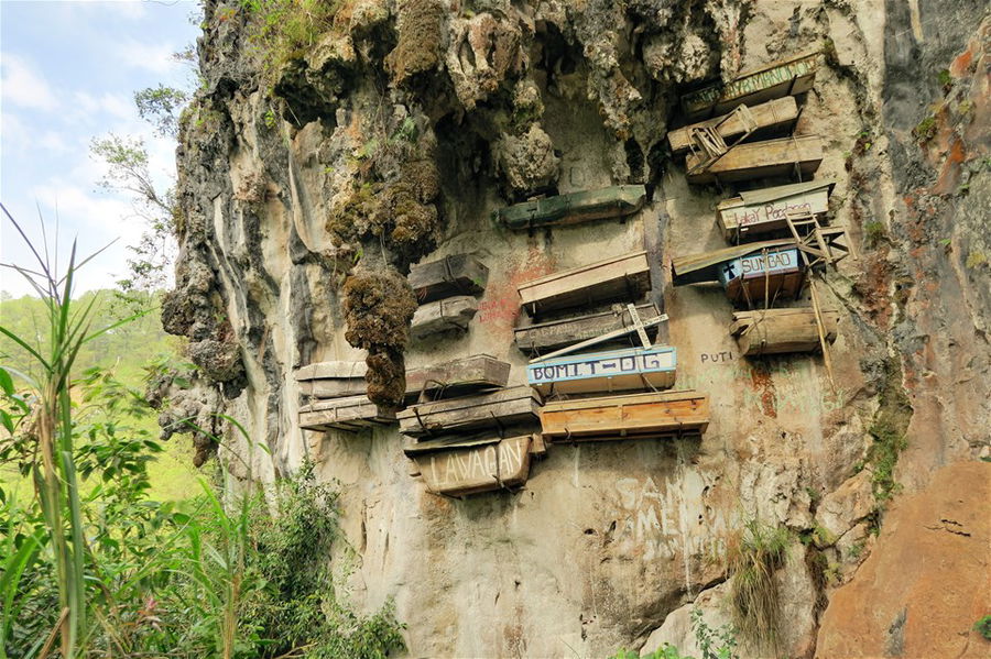 Hanging coffins on a cliff in the Philippines