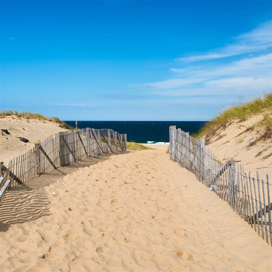 Pathway to white sandy beach at Cape Cod, Massachusetts