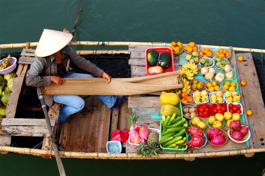 A floating market on the Mekong Delta in Vietnam