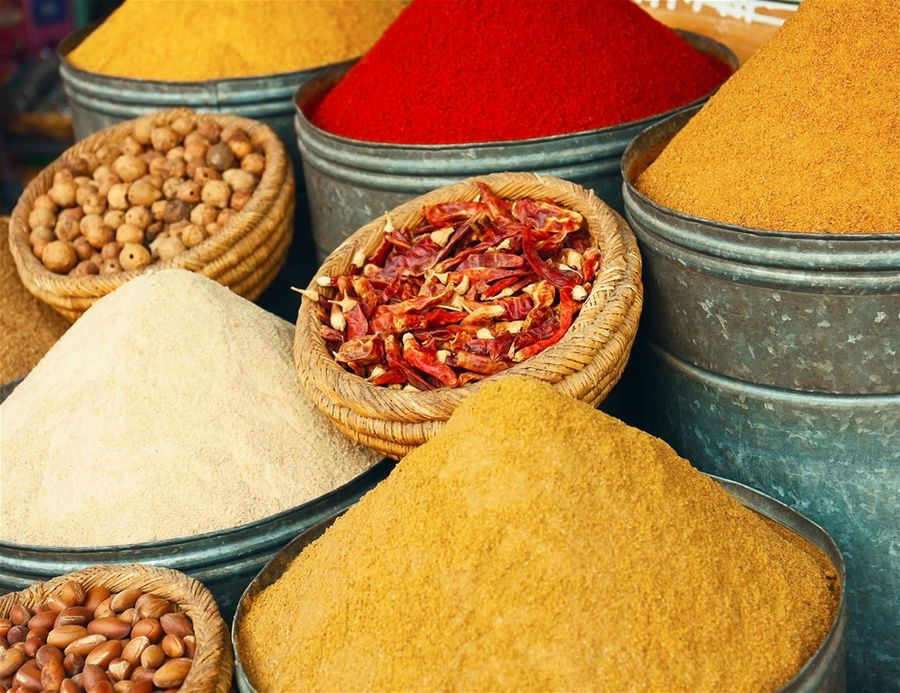 Variation Moroccan spices in Casablanca old Medina, Morocco