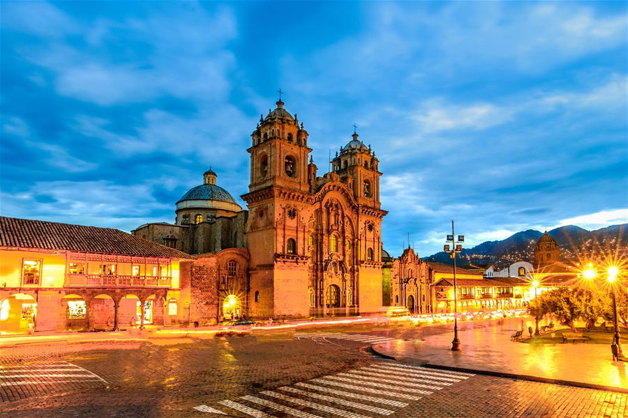 Plaza de Armas and Church of the Society of Jesus or Iglesia de la Compania de Jesus, Cusco, Peru