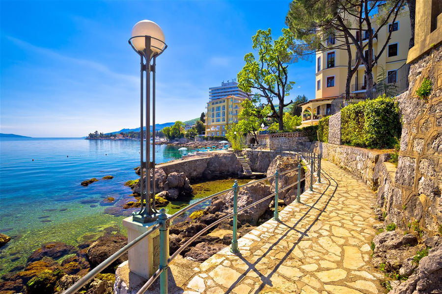 Lungomare coast famous walkway in Opatija, Kvarner bay, Croatia