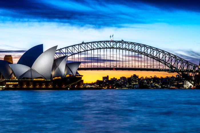Sydney Opera House and Bridge at sunset