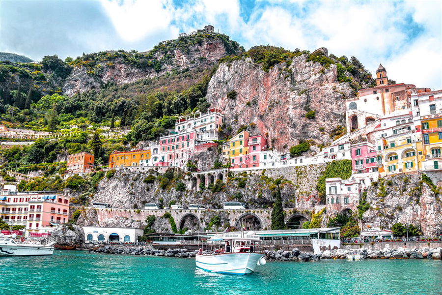 A view of the colourful buildings on Italy's Amalfi Coast