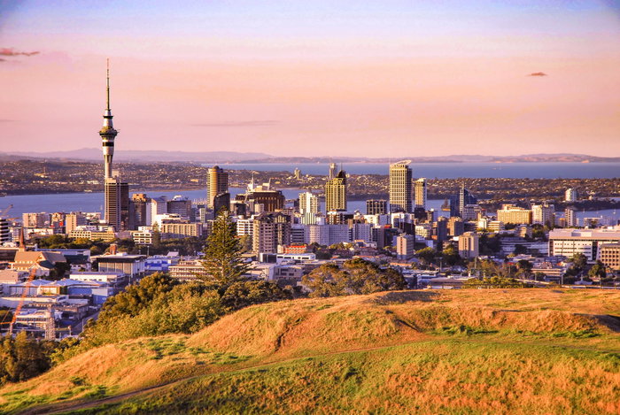 View of Auckland Skyline from Mount Eden on a nice sunny day
