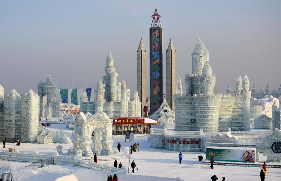 Visitors at Harbin Ice Sculpture Exhibition, Harbin, China