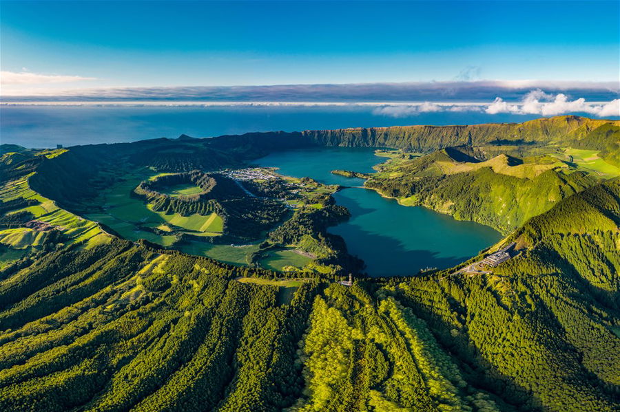 A forest and a lake on the Azore islands in Portugal