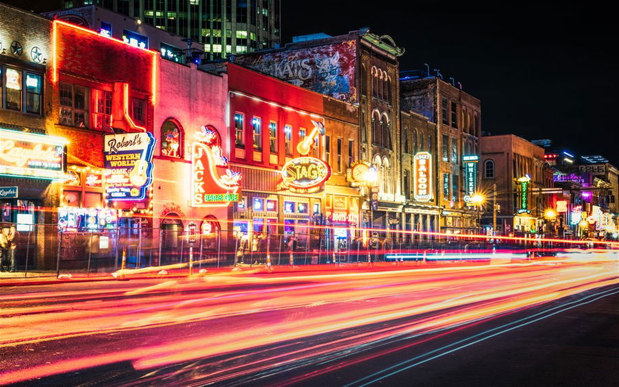 The neon lights of Nashville's lower broadway