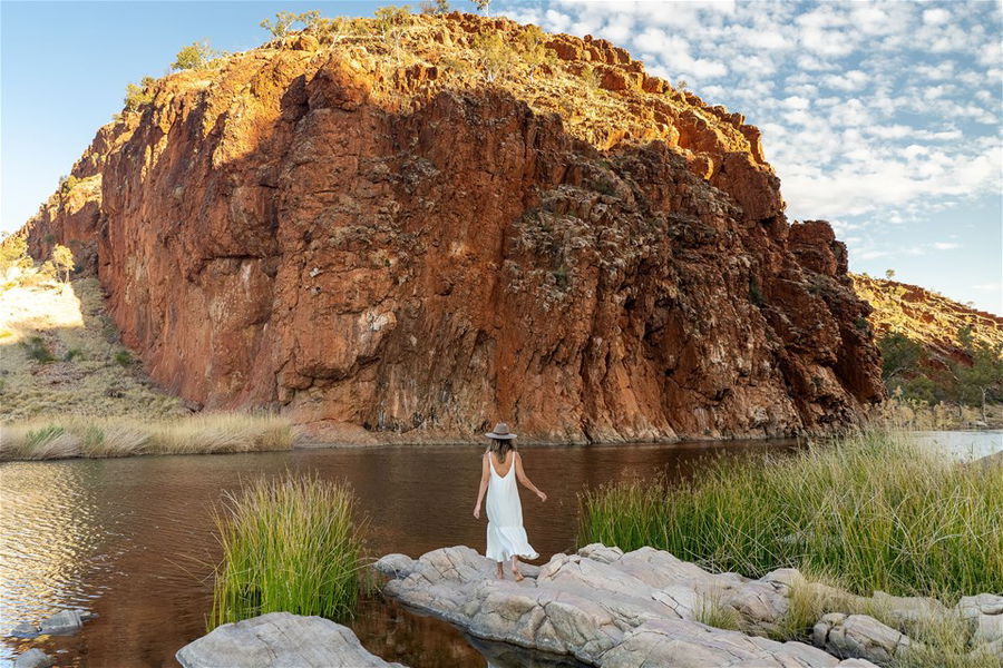 Woman looking at Glen Helen Gorge