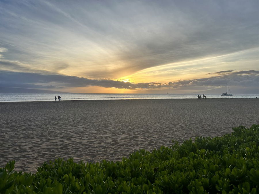 a Hawaiian beach at sunset