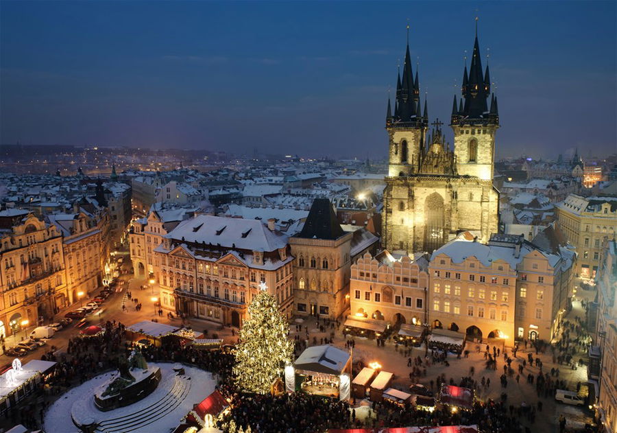 Old town square in Prague at Christmas time