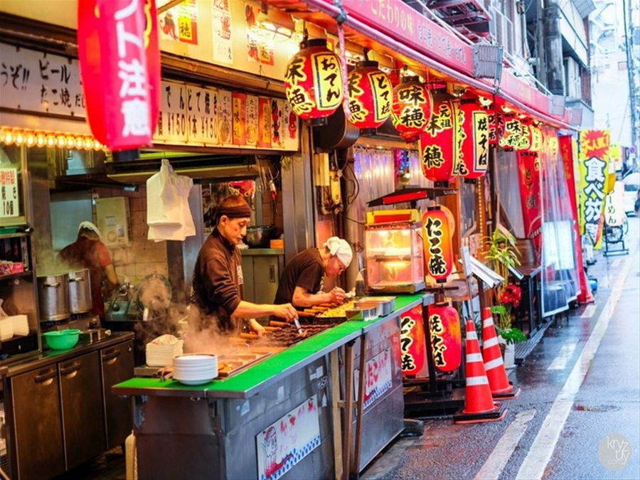 Street food stall in Osaka Japan