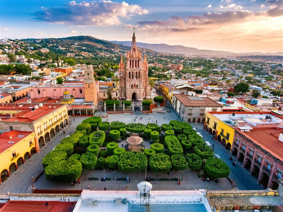 Aerial view of  San Miguel de Allende in Guanajuato in Mexico