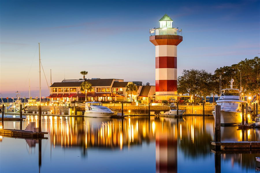 Hilton Head Lighthouse at sunset in South Carolina, USA