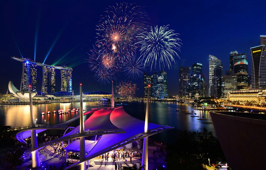 Fireworks light up the sky at Singapore Marina