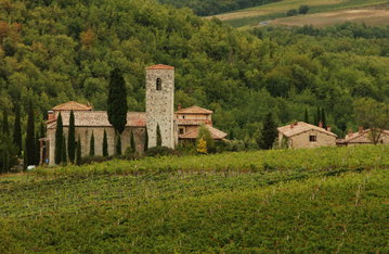 Exterior view of the Castello Di Spaltenna in Tuscany, Italy