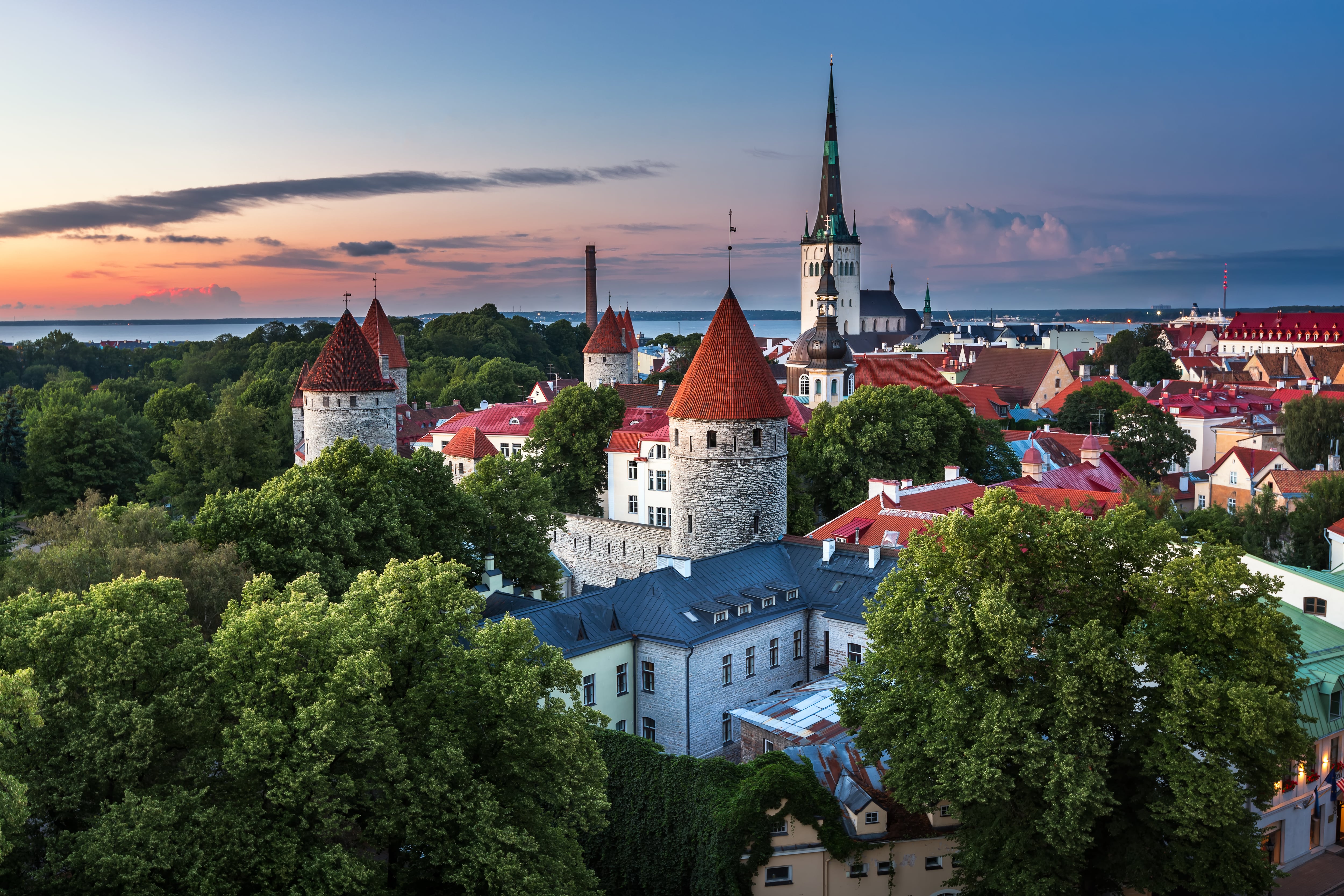 Tallinn Old Town from Toompea Hill at sunset, Estonia