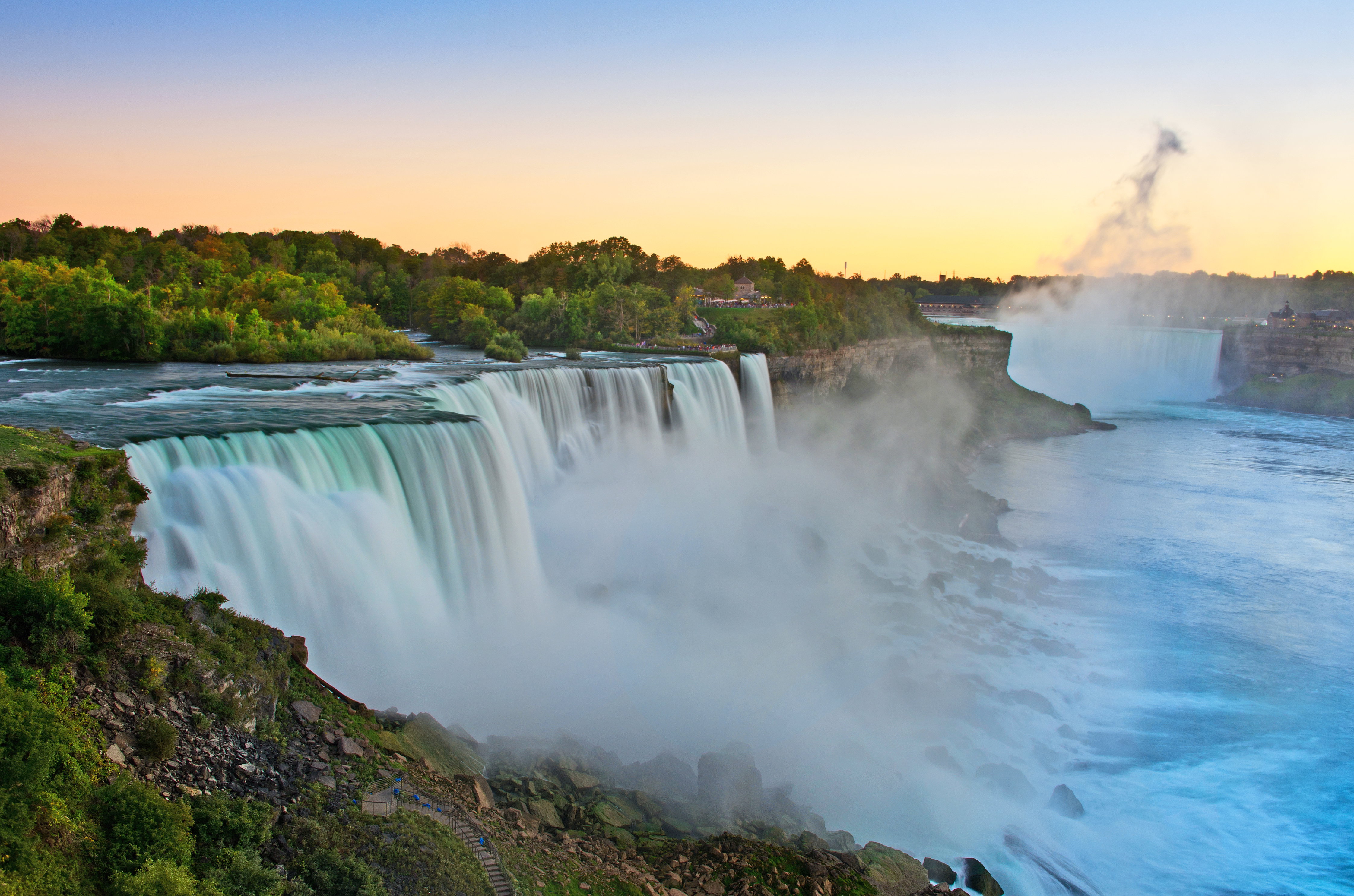 Thunderous waterfalls and spray, on Niagara River Jetboat Adventure, Ontario, Canada