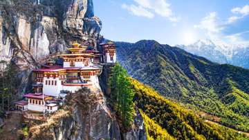 Taktshang Goemba or Tiger's Nest, a beautiful sacred monastery and Buddhist temple perched on the cliffside of the Paro valley in Bhutan.