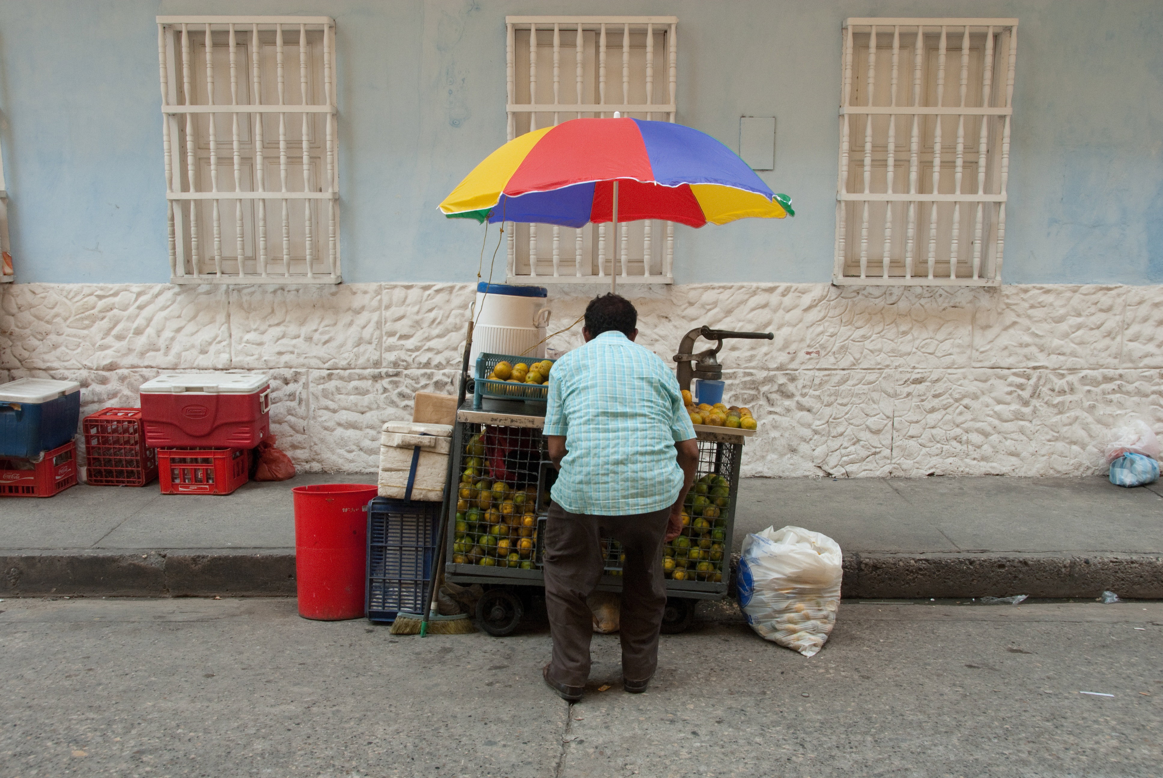 Lime juice street vendor in Bogota, Colombia