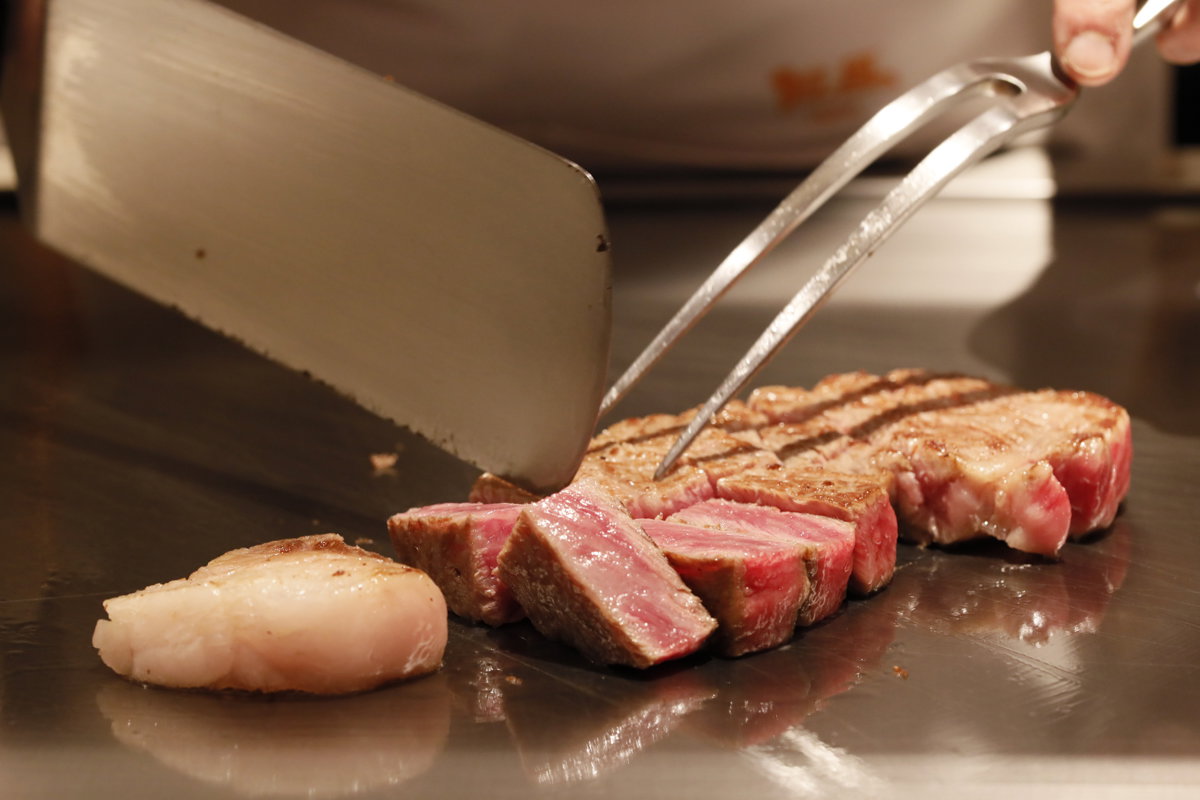 A chef prepares kobe beef in Japan