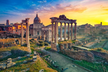 Beautiful sunrise at the The Roman Forum (Il Foro Romano), Rome, Italy.