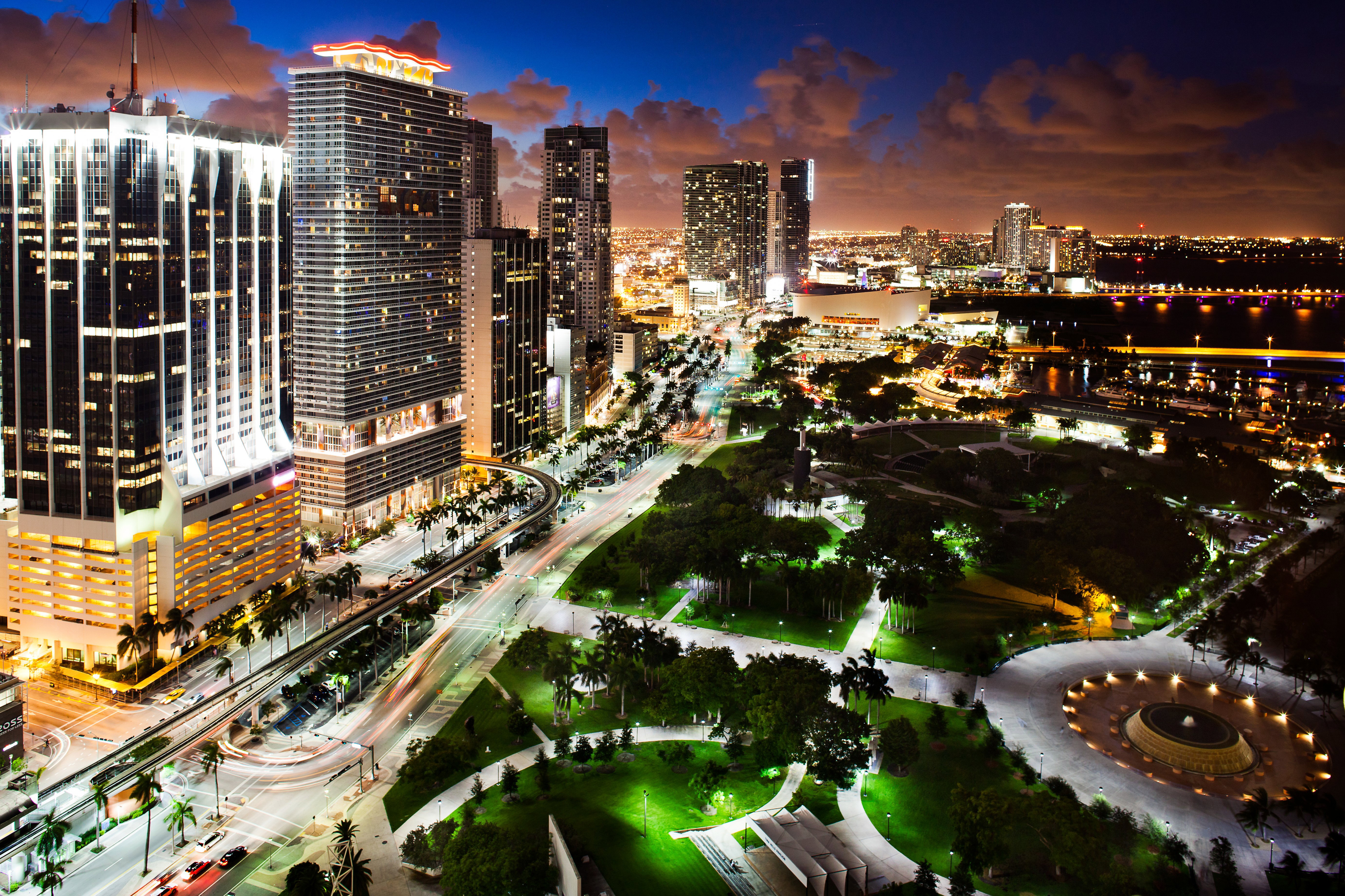 Aerial view of Miami at night