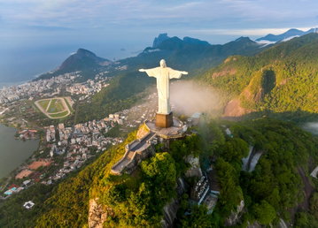 Aerial shot of Christ the Redeemer statue on Corcovado in Rio de Janeiro, Brazil
