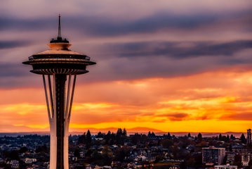 Space Needle at dusk, Washington State, USA