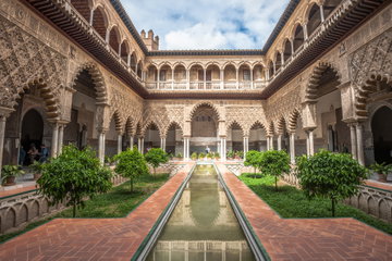 Patio in Royal Alcazar of Seville, Spain.