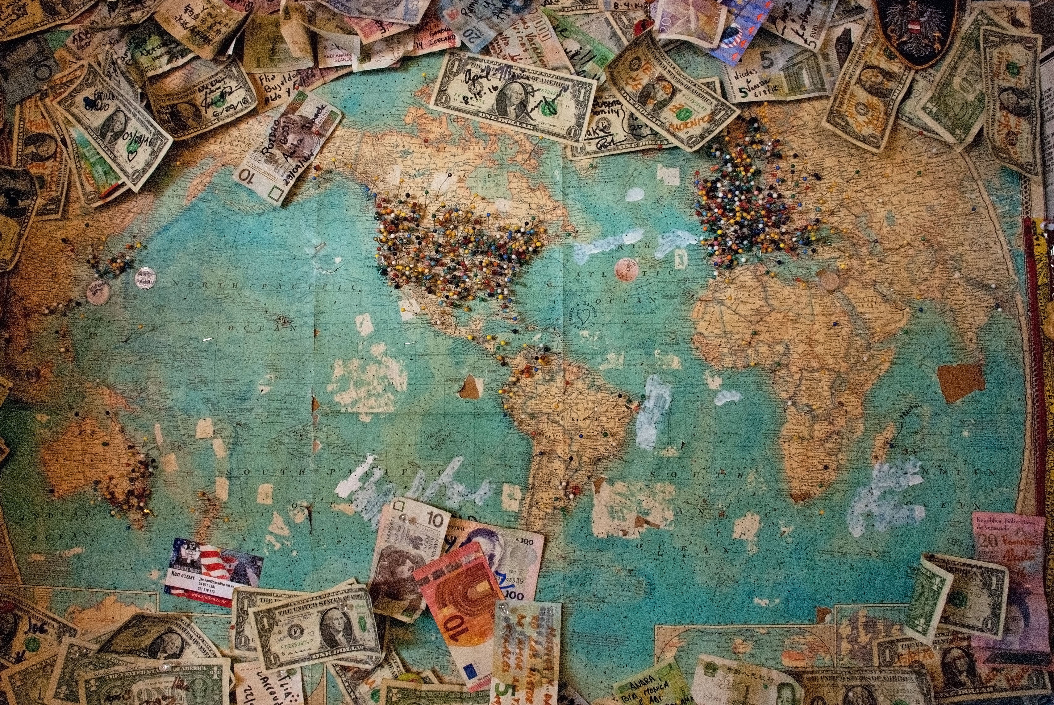 world currency on a map
