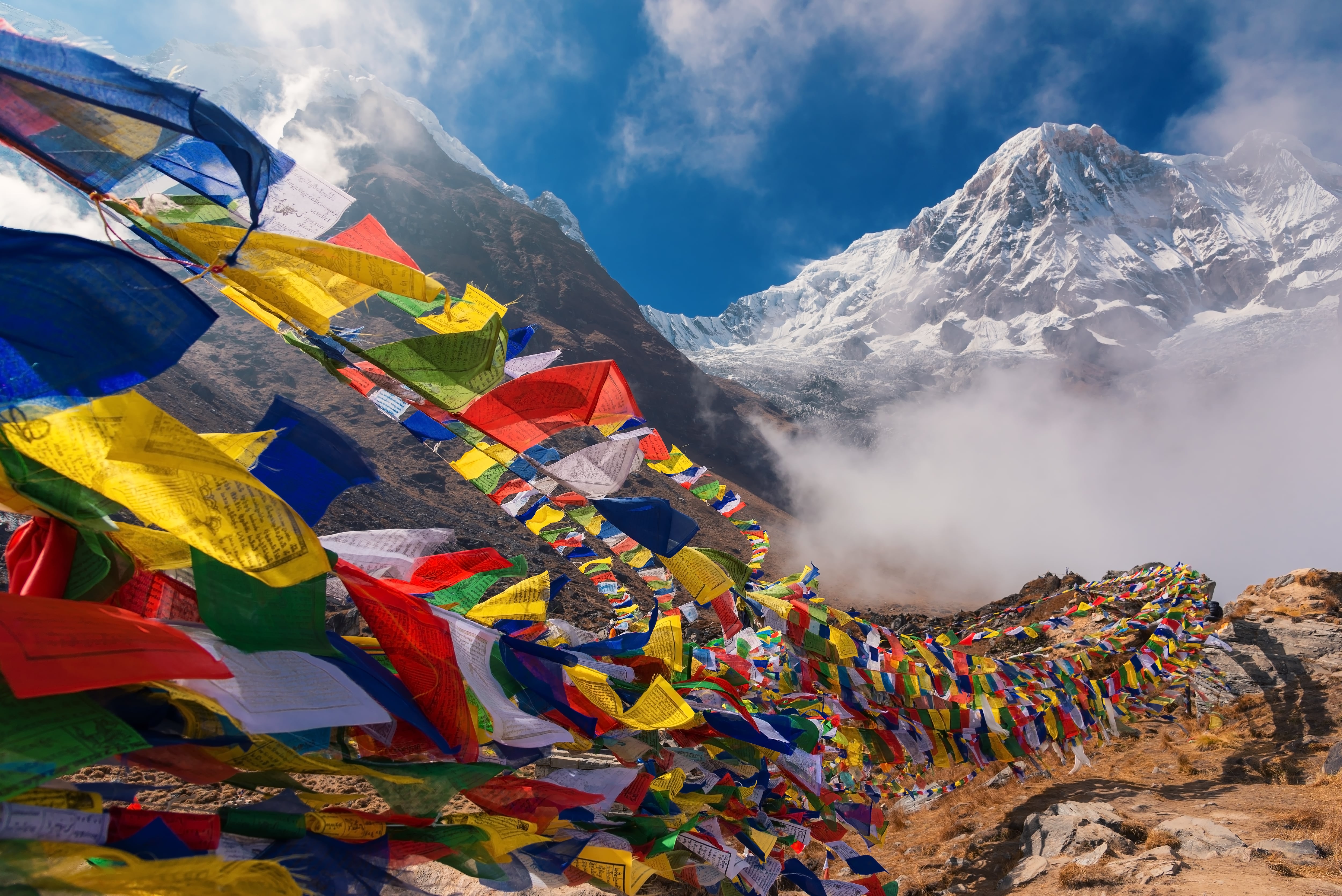 Prayer flags and Mount Annapurna, Nepal