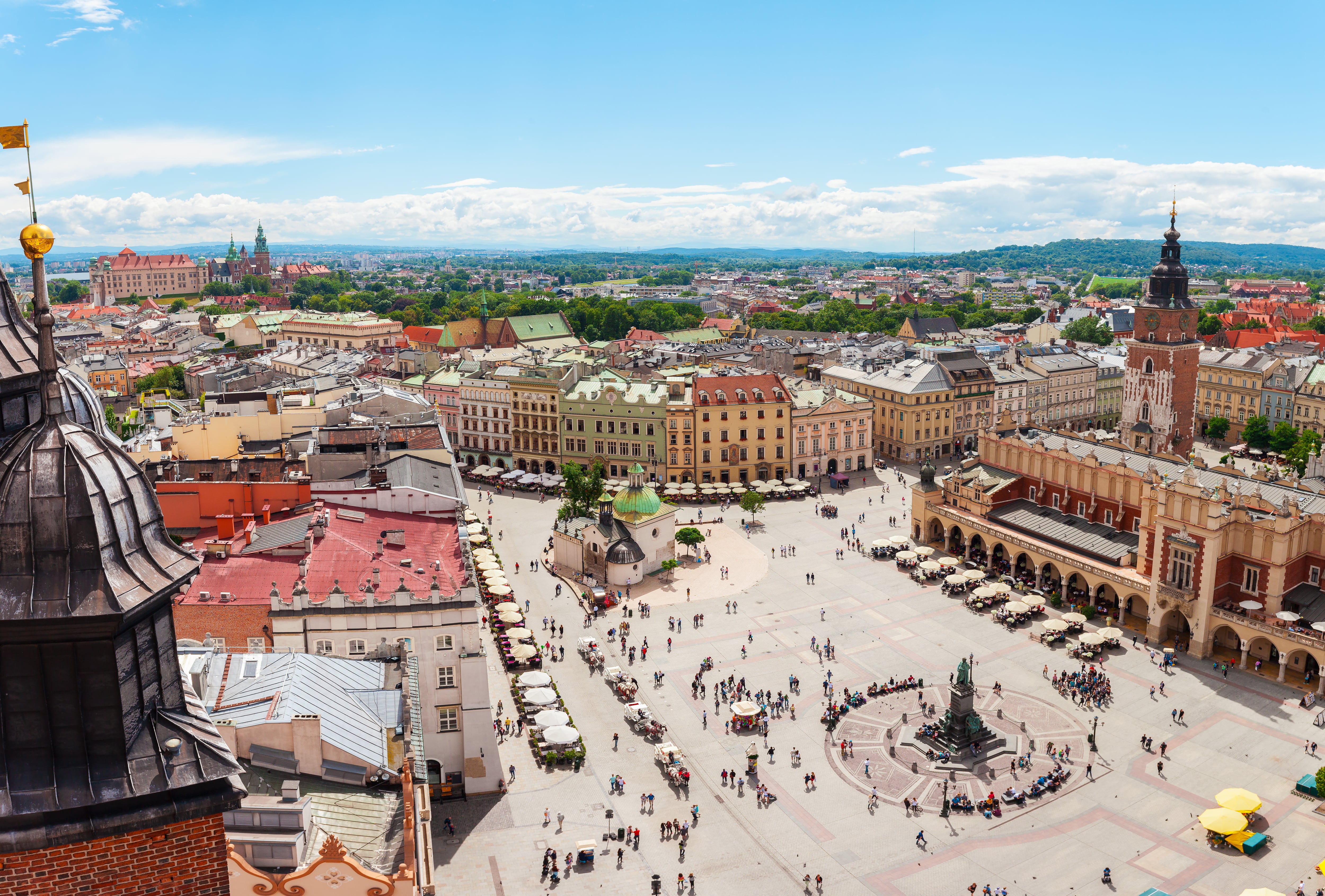 Aerial view on the central square and Sukiennice, Krakow