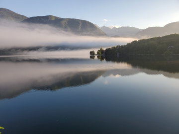 A misty day at Lake Bohinj, Slovenia