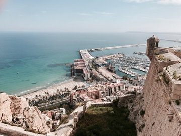 Alicante harbour and beach from the mountaintop castle, Costa Blanca, Spain