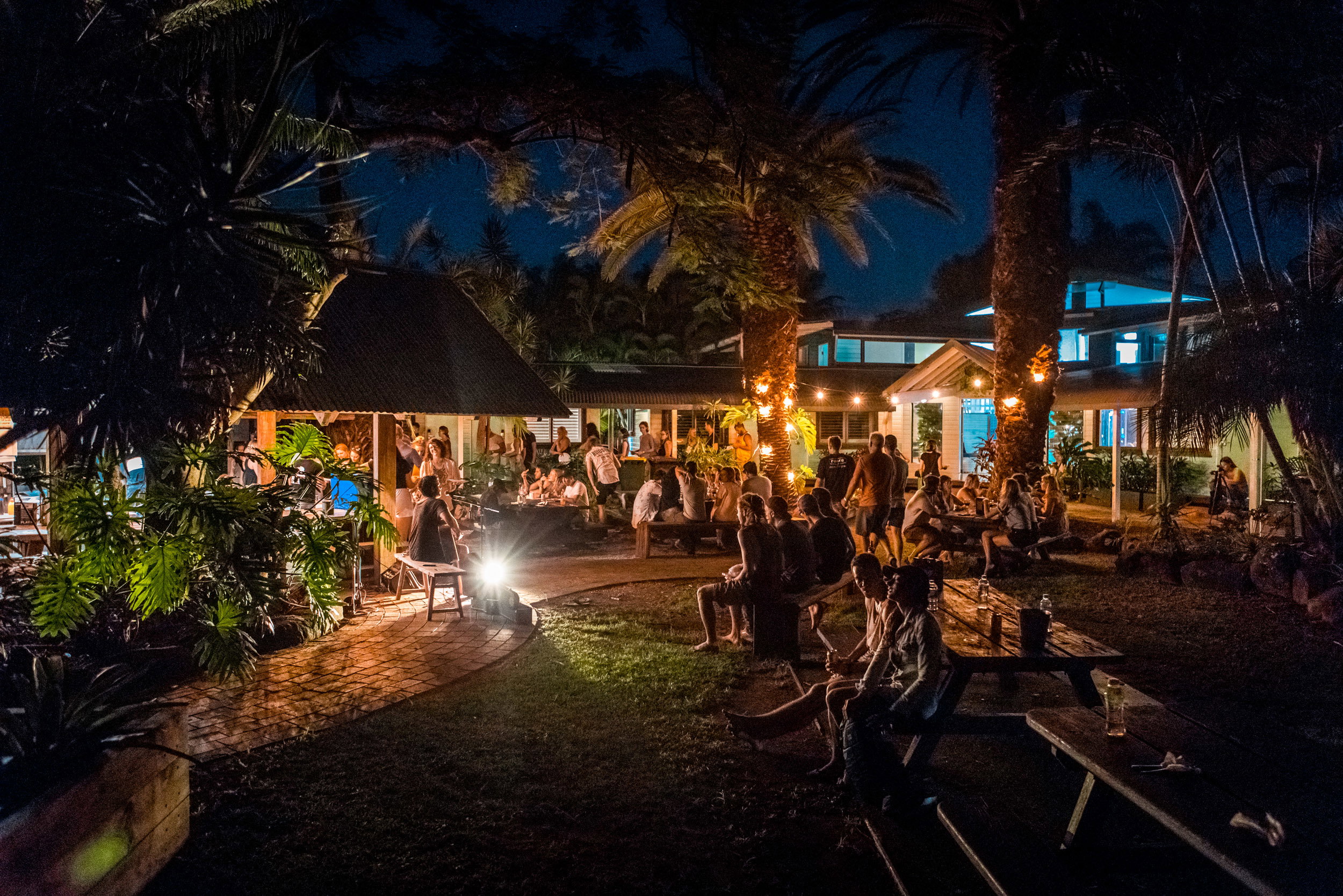 Hostel garden bar at night in Australia