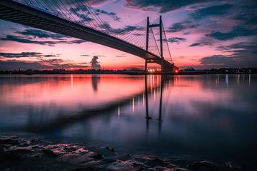 Stunning view of Second Hooghly Bridge during sunset, Kolkata