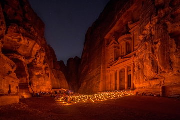 Treasury at night time candlelight visit, Petra, Jordan