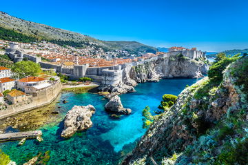 The walled city of Dubrovnik, Croatia surrounded by the Adriatic Sea