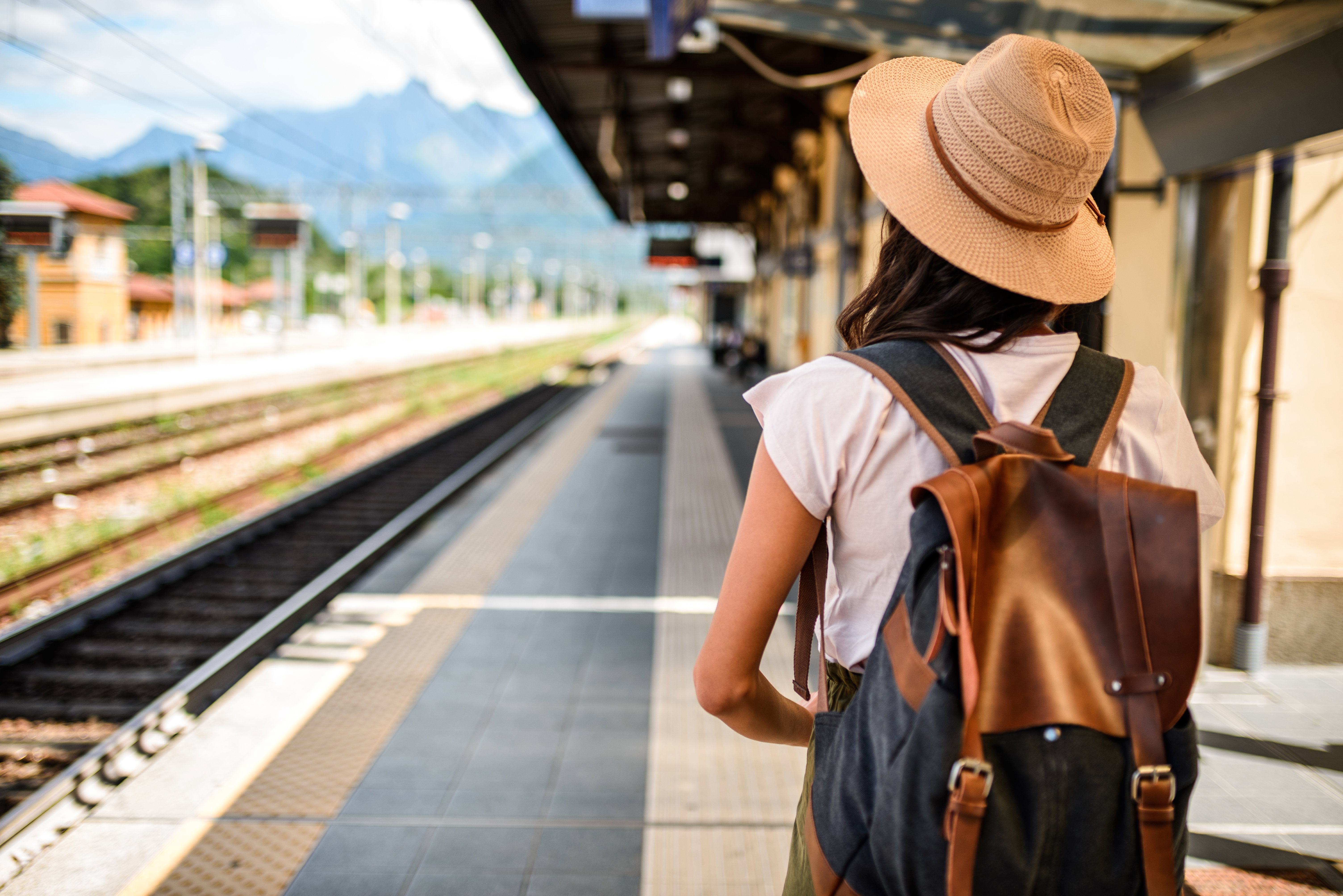 Female traveller waiting the train
