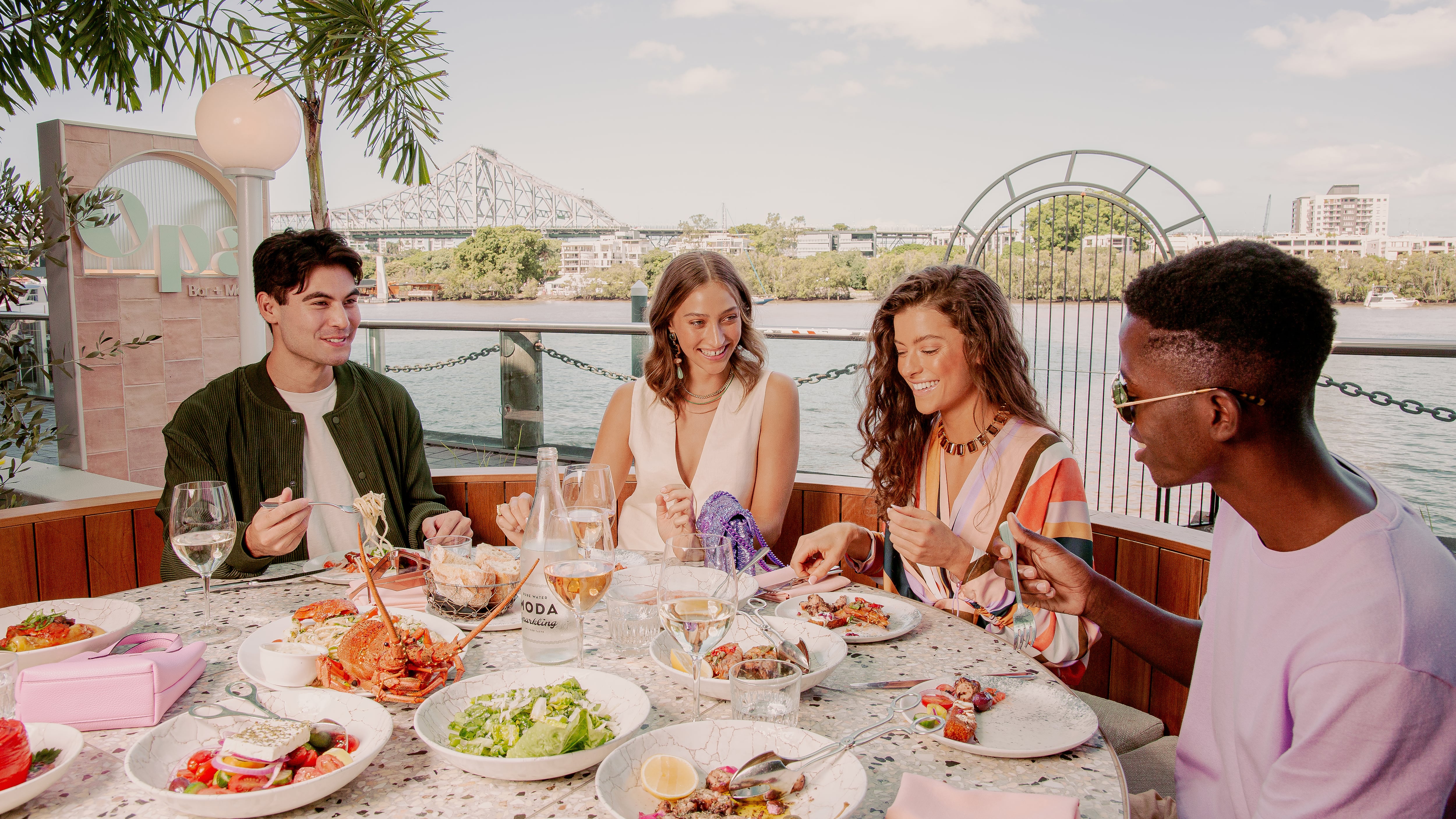 A group of friends having lunch in Brisbane, Australia