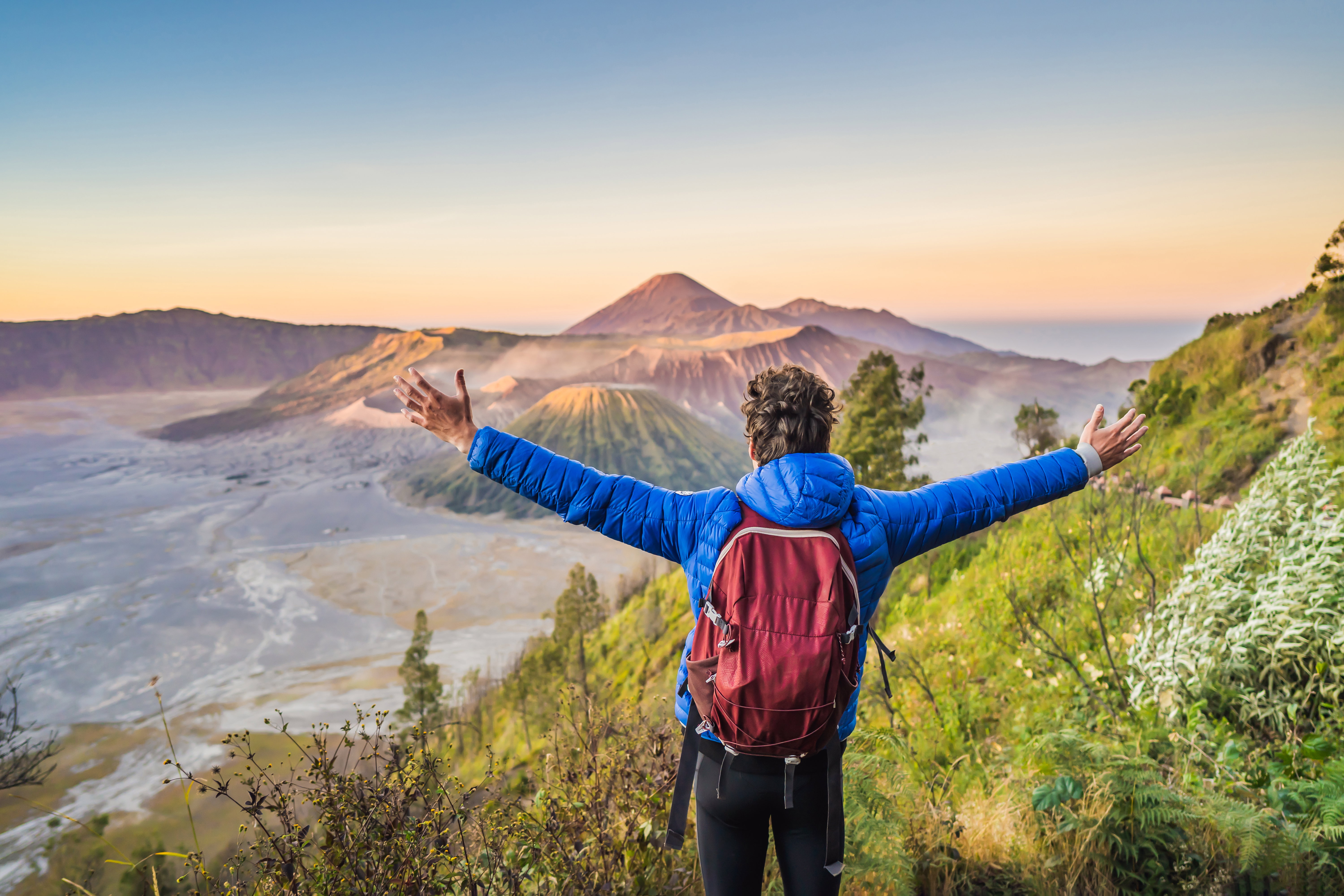 A man at the top of Mount Bromo in Indonesia
